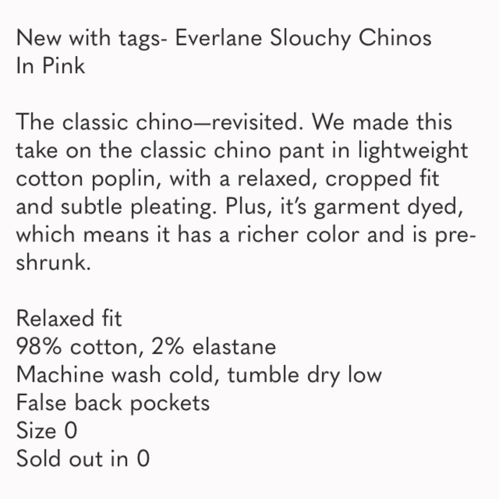 NWT Everlane Pink Slouchy Chino Pants - Picture 6 of 6